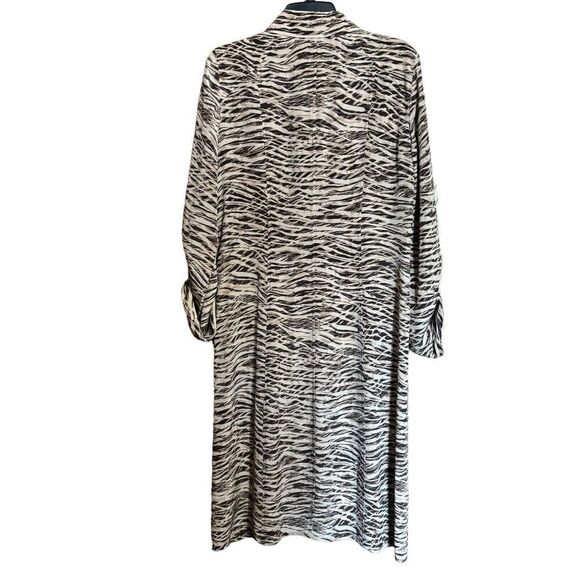 Ellen Tracy Shirt Dress 8 Multicolor Safari Silk Button Midi Roll Tab Sleeves - Picture 6 of 9